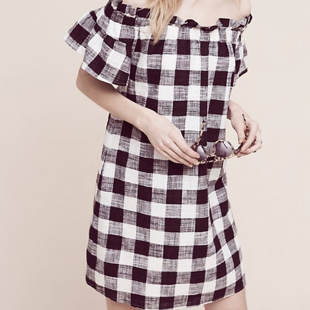 *NWT* Anthropologie Gingham Off-The-Shoulder Dress